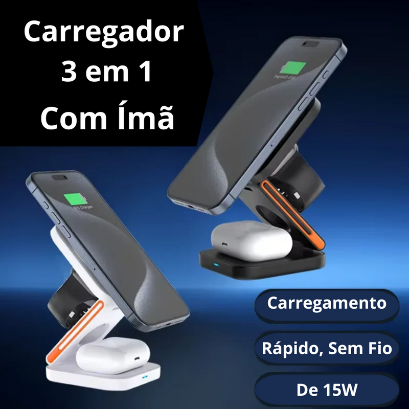 Carregador Dobrável Magnético Sem Fio 3 em 1