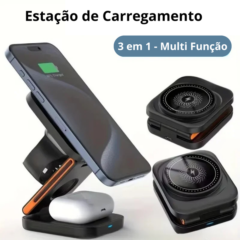 Carregador Dobrável Magnético Sem Fio 3 em 1