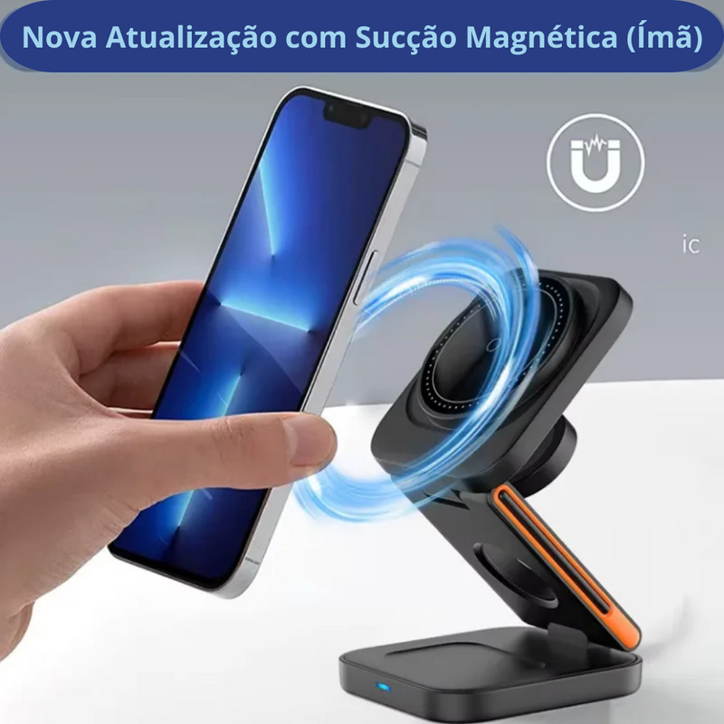 Carregador Dobrável Magnético Sem Fio 3 em 1